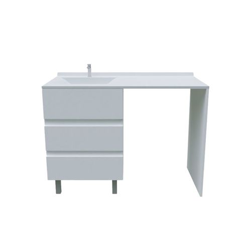 Meuble Spécial Lave-linge Kora Avec Plan Vasque Déportée 124 Cm X 65 Cm- Blanc- Vasque à Gauche