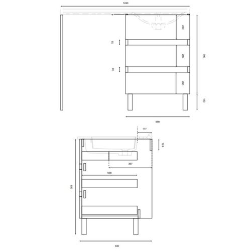 Meuble Spécial Lave-linge Kora Avec Plan Vasque Déportée 124 Cm X 65 Cm- Blanc- Vasque à Gauche