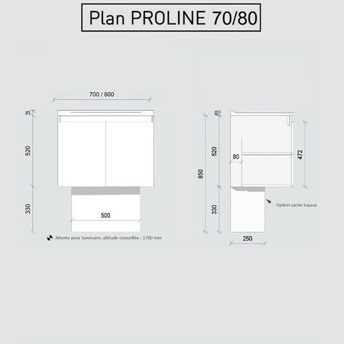 Meuble Salle De Bain Suspendu 80 Cm Proline- Blanc- Résine