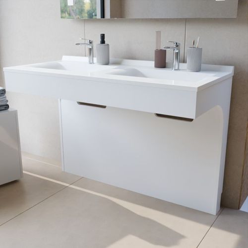 Meuble Double Vasque Pmr Epure 120 Cm - Blanc Brillant