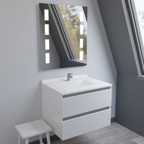 Meuble Salle De Bain Arlequin 70 Cm Avec Miroir Prestige-blanc-gris