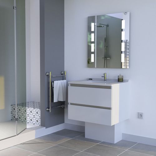 Meuble Salle De Bain Arlequin 70 Cm Avec Miroir Prestige-blanc-gris