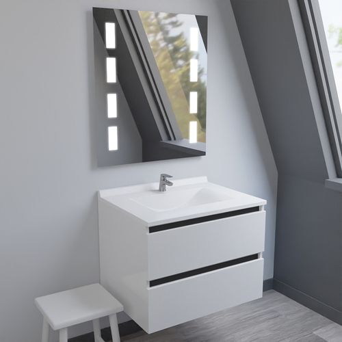 Meuble Salle De Bain Arlequin 70 Cm Avec Miroir Prestige-blanc-noir