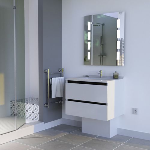 Meuble Salle De Bain Arlequin 70 Cm Avec Miroir Prestige-blanc-noir