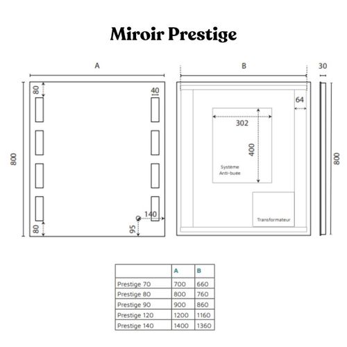 Miroir Lumineux Antibuée Prestige 70x80 Cm