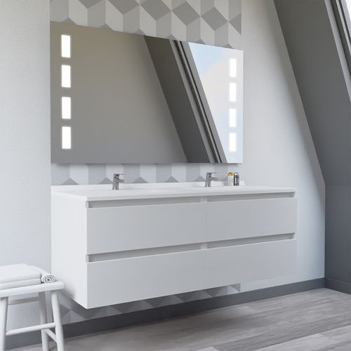 Meuble Double Vasque 140 Cm Arlequin Avec Miroir Prestige-blanc-blanc