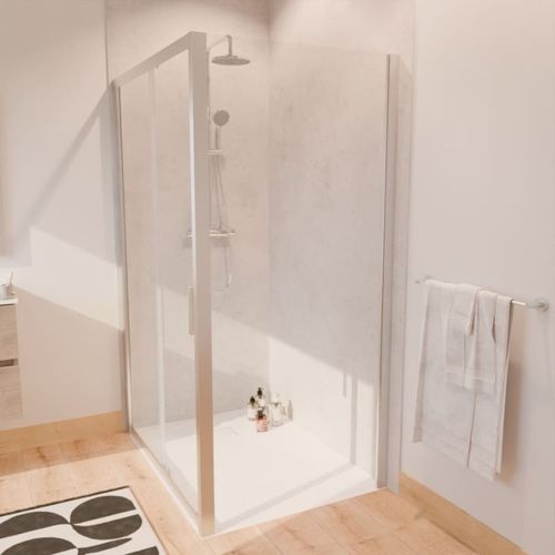 Paroi De Douche D'angle Avec Porte Coulissante + Retour Fixe Nerina - 120x90 Cm