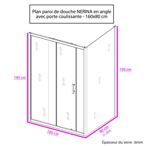 Paroi De Douche D'angle Avec Porte Coulissante + Retour Fixe Nerina - 160x80 Cm