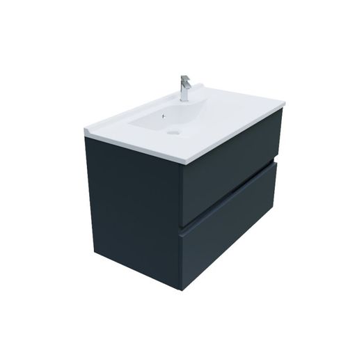 Meuble Salle De Bain Suspendu 80 Cm Rosaly- Gris- Résine