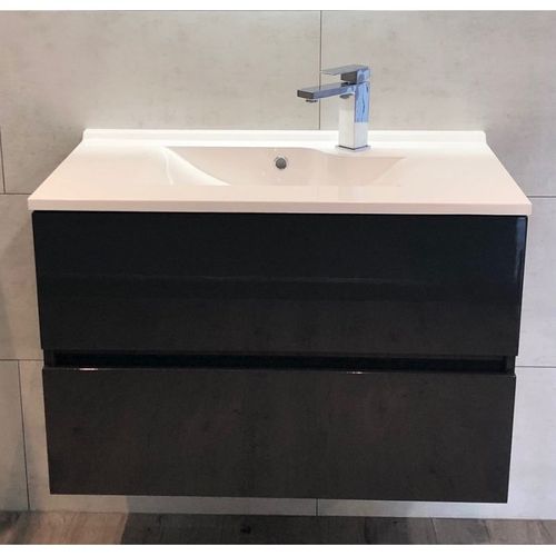 Meuble Salle De Bain Suspendu 80 Cm Rosaly- Gris- Résine