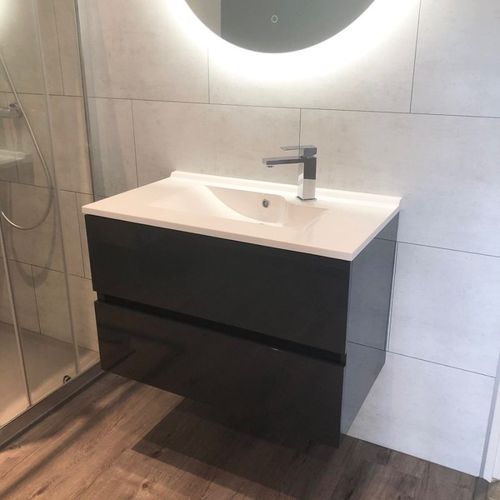 Meuble Salle De Bain Suspendu 80 Cm Rosaly- Gris- Résine