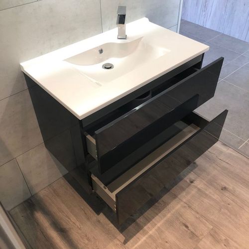 Meuble Salle De Bain Suspendu 80 Cm Rosaly- Gris- Résine