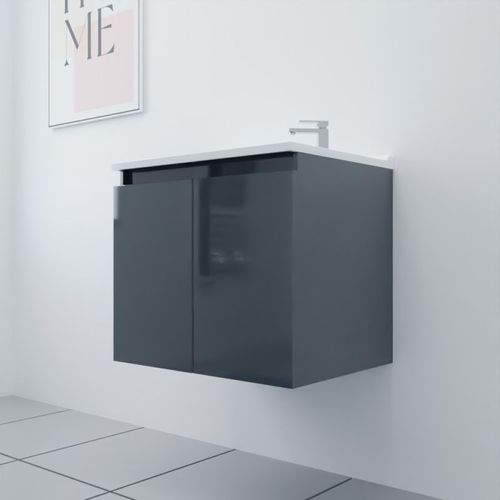 Meuble Salle De Bain Suspendu 70 Cm Proline- Gris- Résine