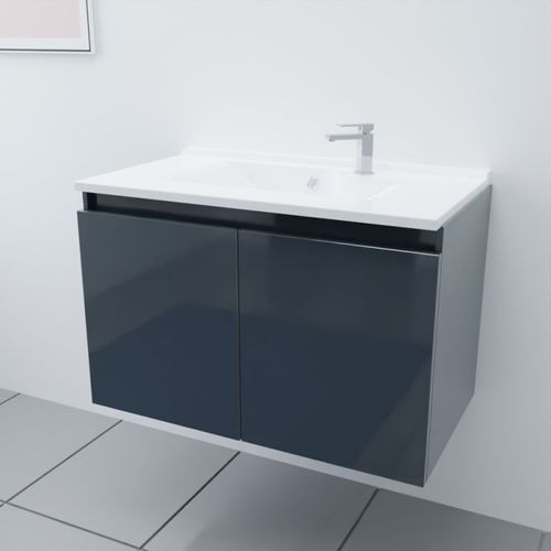 Meuble Salle De Bain Suspendu 80 Cm Proline- Gris- Résine
