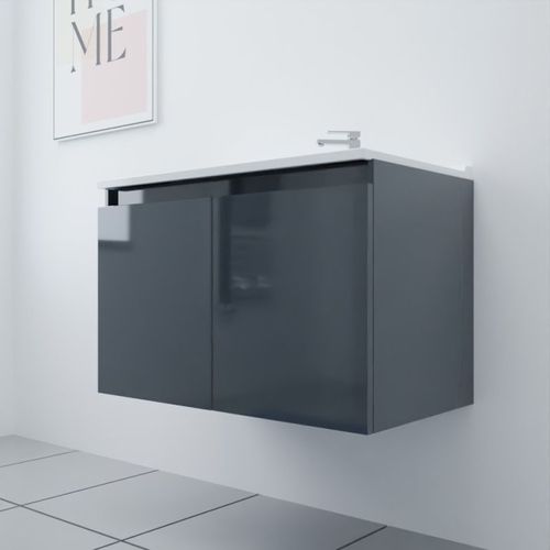 Meuble Salle De Bain Suspendu 80 Cm Proline- Gris- Résine
