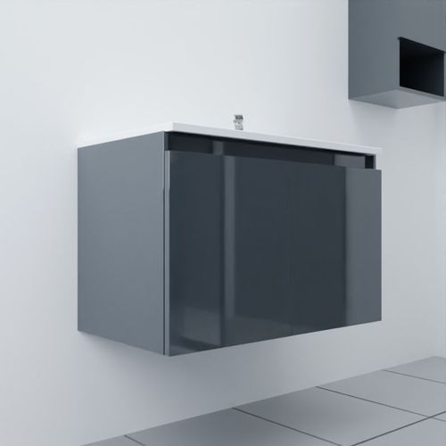 Meuble Salle De Bain Suspendu 80 Cm Proline- Gris- Résine