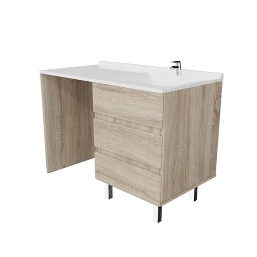 Meuble Spécial Lave-linge Kora Avec Plan Vasque Déportée 124 Cm X 65 Cm- Bois- Vasque à Droite