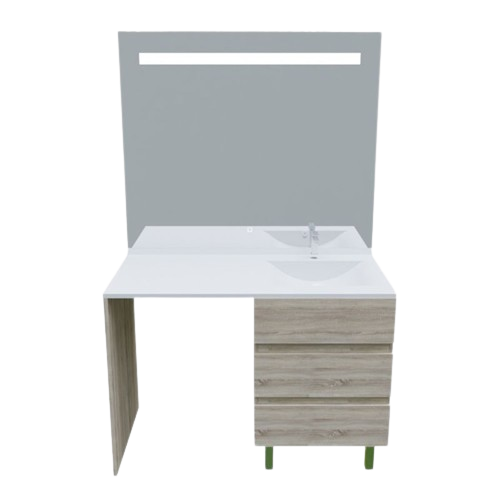 Meuble Lave-linge Kora Avec Plan Vasque Déportée + Miroir Elégance- Bois- Vasque à Droite