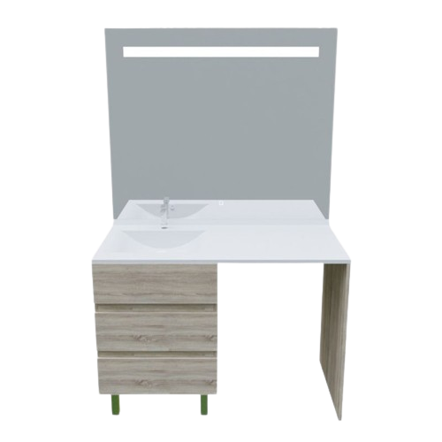 Meuble Lave-linge Kora Avec Plan Vasque Déportée + Miroir Elégance- Bois- Vasque à Gauche
