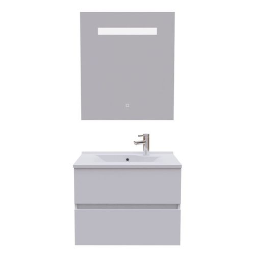 Meuble Salle De Bain 70 Cm Rosaly Avec Plan Vasque Et Miroir Elégance Ht80- Blanc- Résine