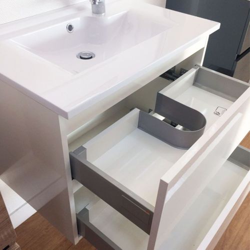 Meuble Salle De Bain 70 Cm Rosaly Avec Plan Vasque Et Miroir Elégance Ht80- Blanc- Résine