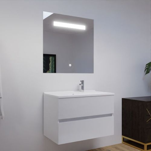 Meuble Salle De Bain 80 Cm Rosaly Avec Plan Vasque Et Miroir Elégance Ht80- Blanc- Résine