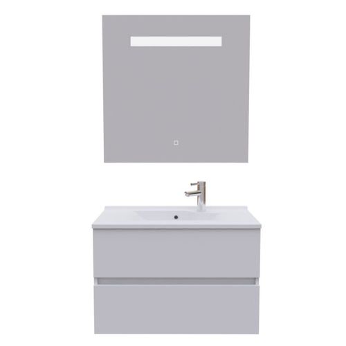 Meuble Salle De Bain 80 Cm Rosaly Avec Plan Vasque Et Miroir Elégance Ht80- Blanc- Résine