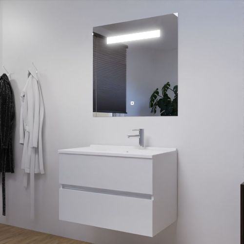 Meuble Salle De Bain 80 Cm Rosaly Avec Plan Vasque Et Miroir Elégance Ht80- Blanc- Résine