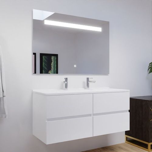 Meuble Double Vasque 120 Cm Rosaly Avec Miroir Elégance Ht80- Blanc- Résine