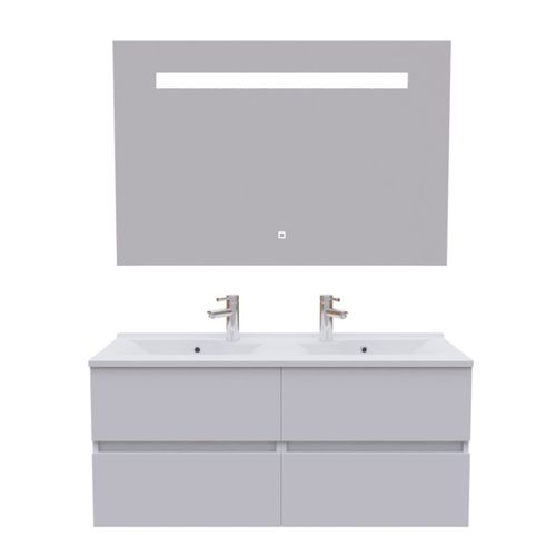 Meuble Double Vasque 120 Cm Rosaly Avec Miroir Elégance Ht80- Blanc- Résine