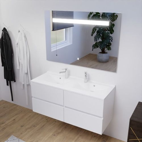 Meuble Double Vasque 120 Cm Rosaly Avec Miroir Elégance Ht80- Blanc- Résine