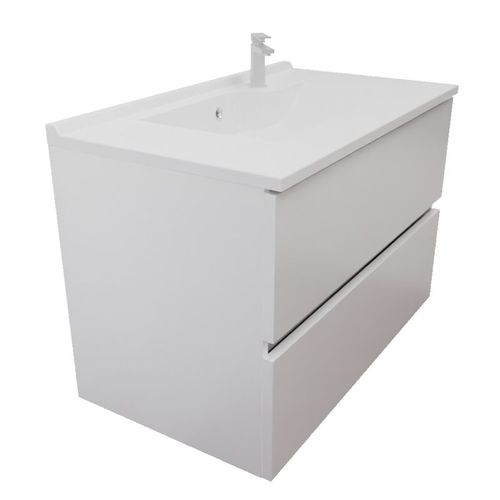 Meuble Salle De Bain Suspendu 80 Cm Rosaly Inox- Blanc- Plan Vasque En Résine