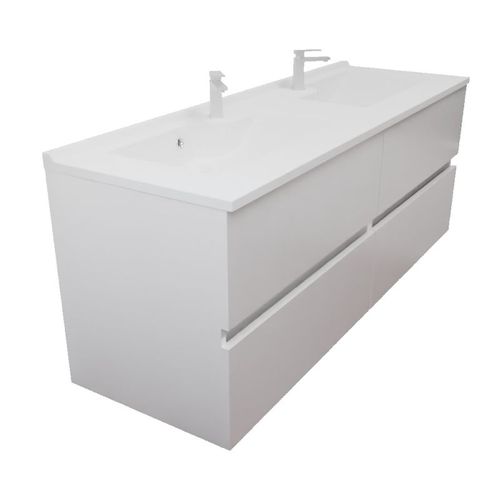 Meuble Double Vasque 120 Cm Rosaly Inox- Blanc- Plan Vasque En Résine