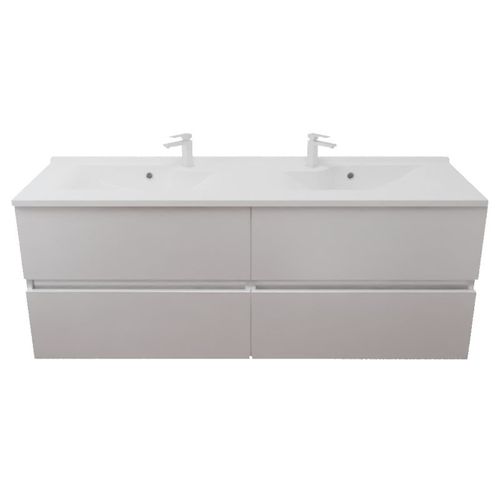 Meuble Double Vasque 120 Cm Rosaly Inox- Blanc- Plan Vasque En Résine