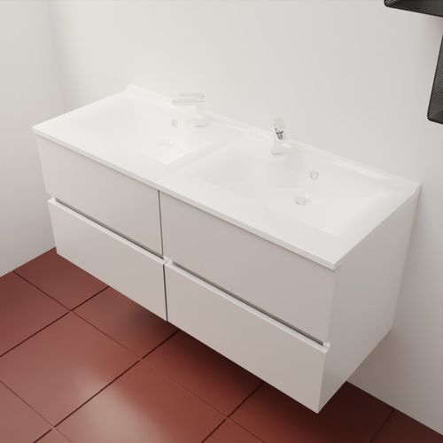 Meuble Double Vasque 120 Cm Rosaly Inox- Blanc- Plan Vasque En Résine