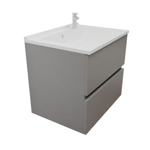 Meuble Salle De Bain Suspendu 60 Cm Rosaly Inox- Gris- Plan Vasque En Résine