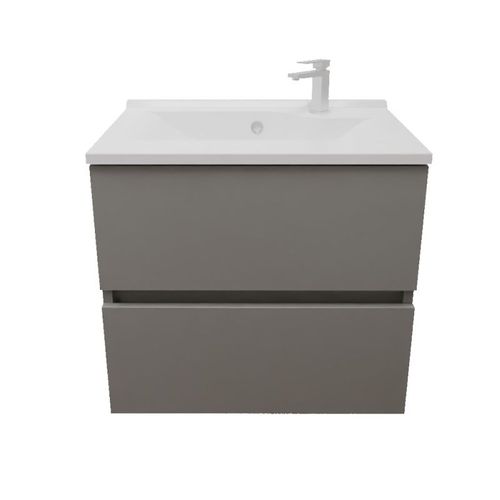 Meuble Salle De Bain Suspendu 60 Cm Rosaly Inox- Gris- Plan Vasque En Résine