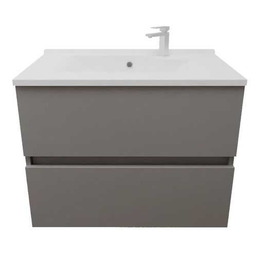 Meuble Salle De Bain Suspendu 70 Cm Rosaly Inox- Gris- Plan Vasque En Résine