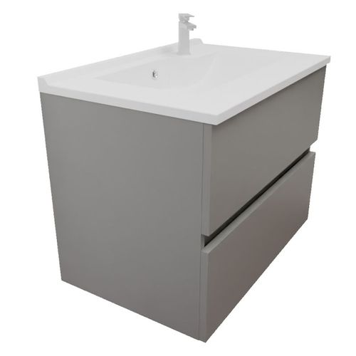 Meuble Salle De Bain Suspendu 70 Cm Rosaly Inox- Gris- Plan Vasque En Résine