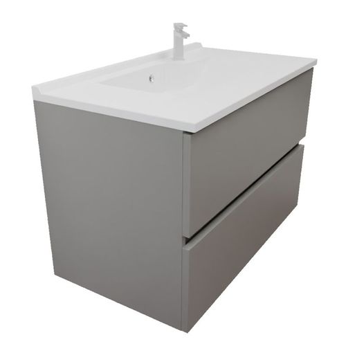 Meuble Salle De Bain Suspendu 80 Cm Rosaly Inox- Gris- Plan Vasque En Résine