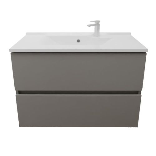Meuble Salle De Bain Suspendu 80 Cm Rosaly Inox- Gris- Plan Vasque En Résine