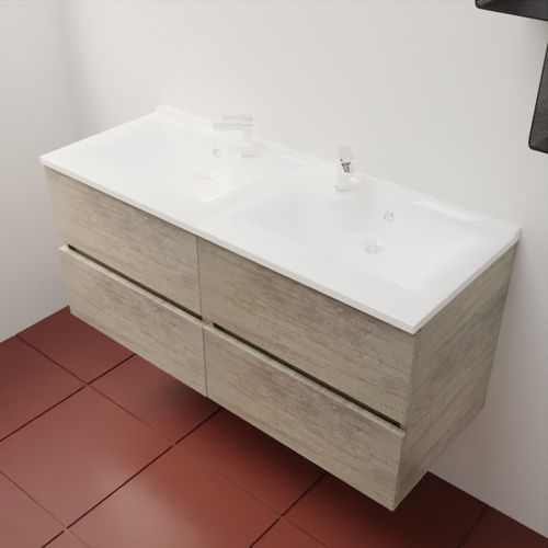Meuble Double Vasque 120 Cm Rosaly Inox- Bois- Plan Vasque En Résine