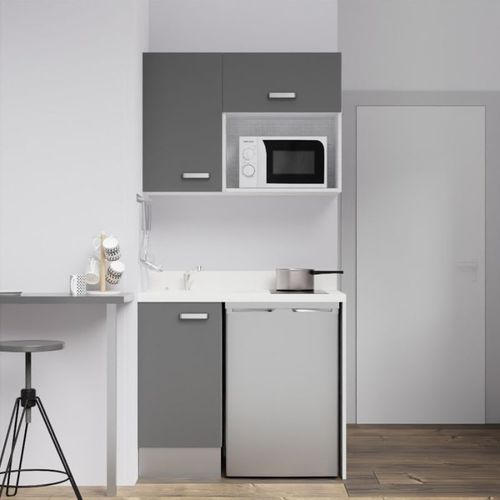 Kitchenette K00l - 100 Cm - Emplacements Frigo Top Et Micr Gris - Snova - Évier à Gauche