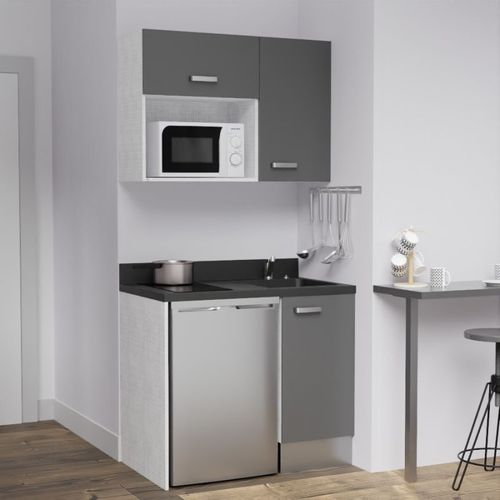 Kitchenette K00l - 100 Cm - Emplacements Frigo Top Et Micr Gris - Nero - Évier à Droite