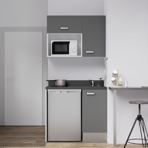 Kitchenette K00l - 100 Cm - Emplacements Frigo Top Et Micr Gris - Nero - Évier à Droite