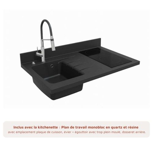 Kitchenette K00l - 100 Cm - Emplacements Frigo Top Et Micr Blanc - Nero - Évier à Gauche