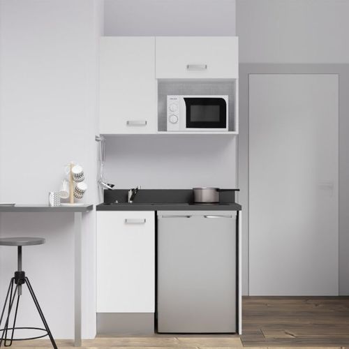 Kitchenette K00l - 100 Cm - Emplacements Frigo Top Et Micr Blanc - Nero - Évier à Gauche