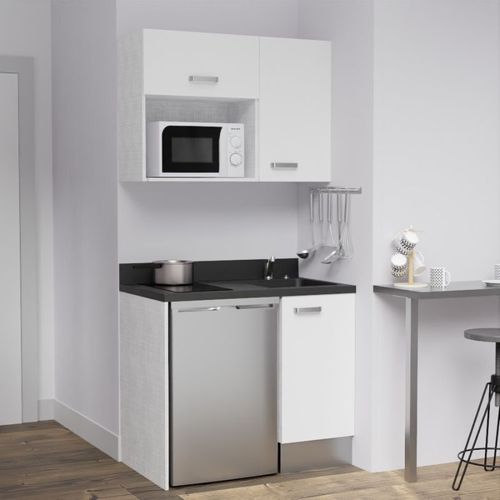 Kitchenette K00l - 100 Cm - Emplacements Frigo Top Et Micr Blanc - Nero - Évier à Droite