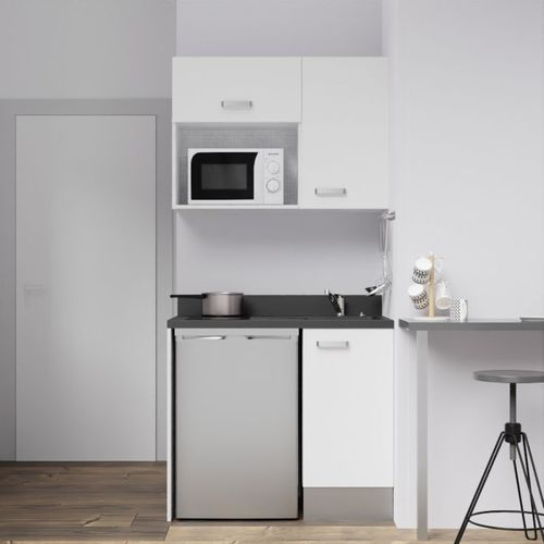 Kitchenette K00l - 100 Cm - Emplacements Frigo Top Et Micr Blanc - Nero - Évier à Droite