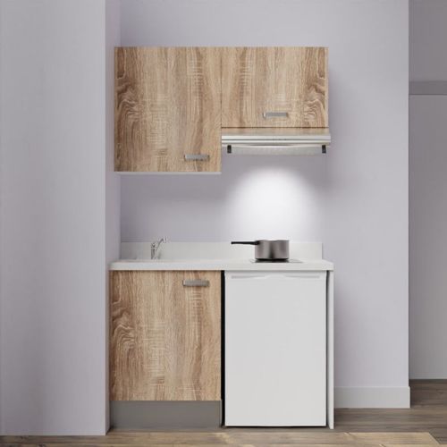Kitchenette K01l - 120 Cm - Emplacements Frigo Top Et Hott Bois - Snova - Évier à Gauche